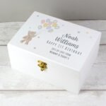 Personalised Teddy & Balloons Design New Baby White Wooden Keepsake Box - Image 4