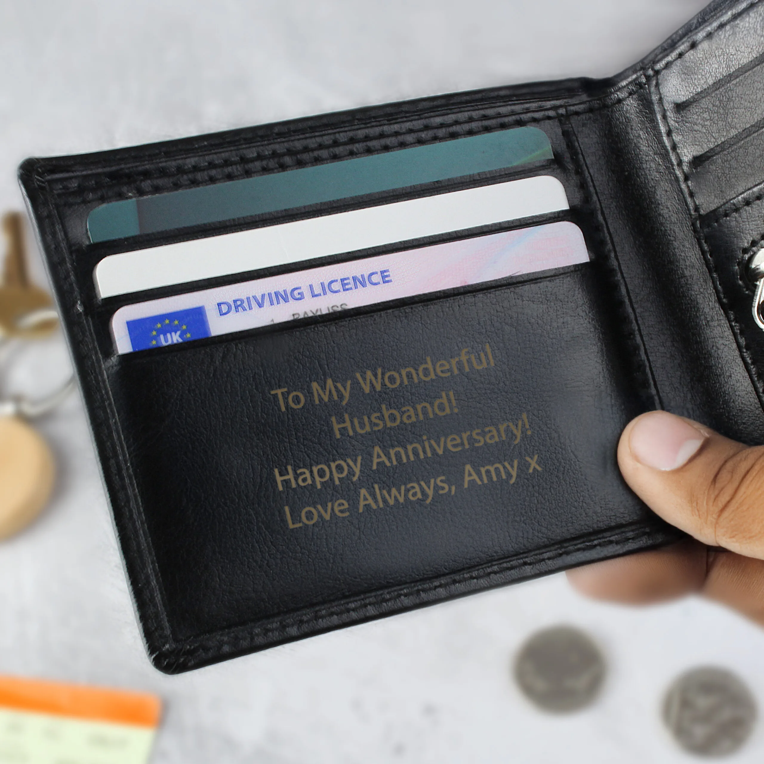 Personalised Any Message Black Leather Wallet - Image 2