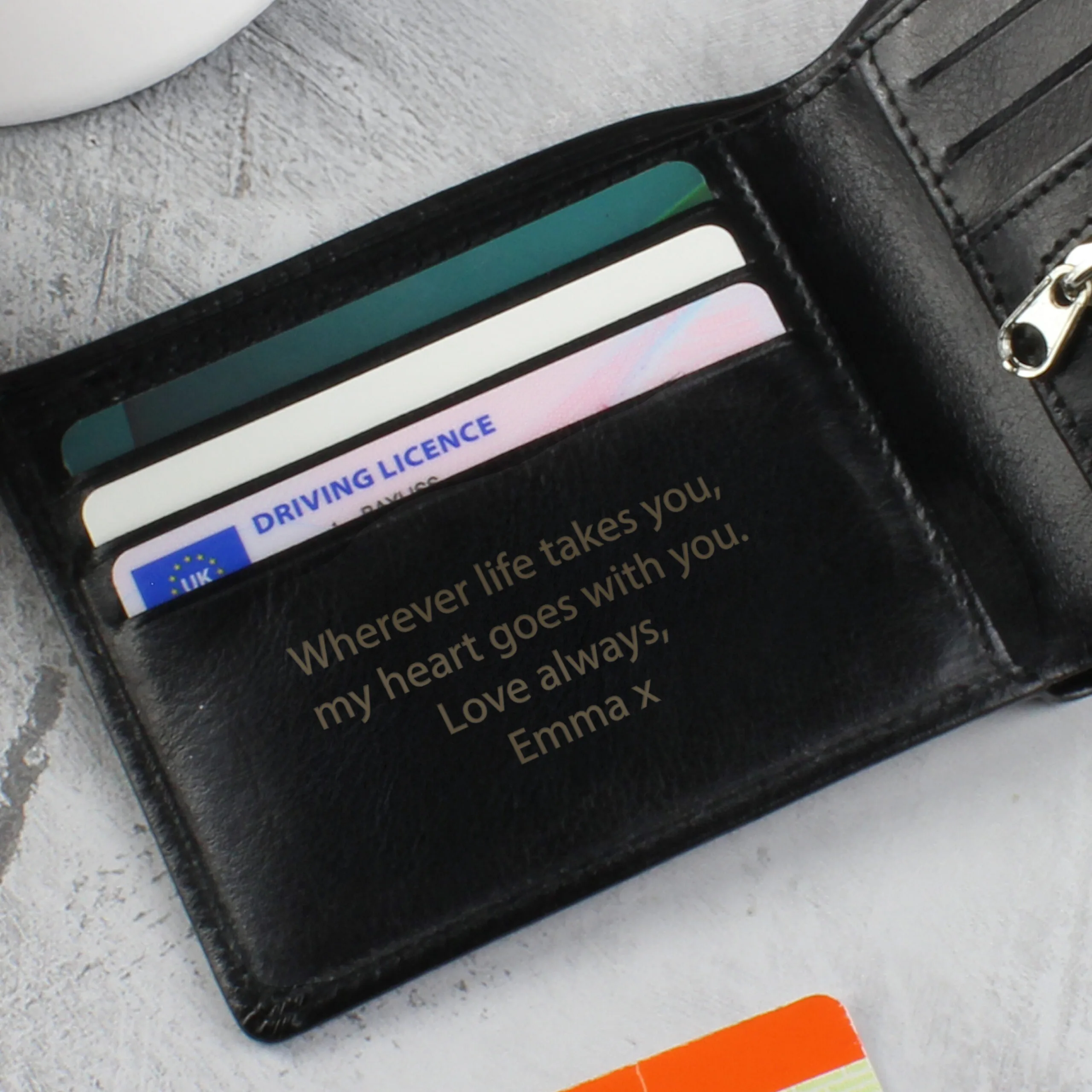 Personalised Any Message Black Leather Wallet - Image 5