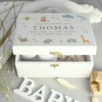 Personalised New Baby Safari Animals Design White Wooden Keepsake Box - Image 6