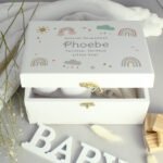 Personalised New Baby Rainbows Design White Wooden Keepsake Box - Image 6