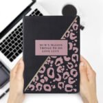 Personalised Leopard Print Design Black A5 Hardback Notebook - Image 3
