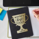 Personalised 'World's Best Teacher' Trophy Design Black A5 Hardback Notebook