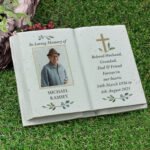 Personalised Any Message Cross Motif Photo Upload Memorial Resin Graveside/Garden Book Ornament