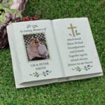 Personalised Any Message Cross Motif Photo Upload Memorial Resin Graveside/Garden Book Ornament - Image 2