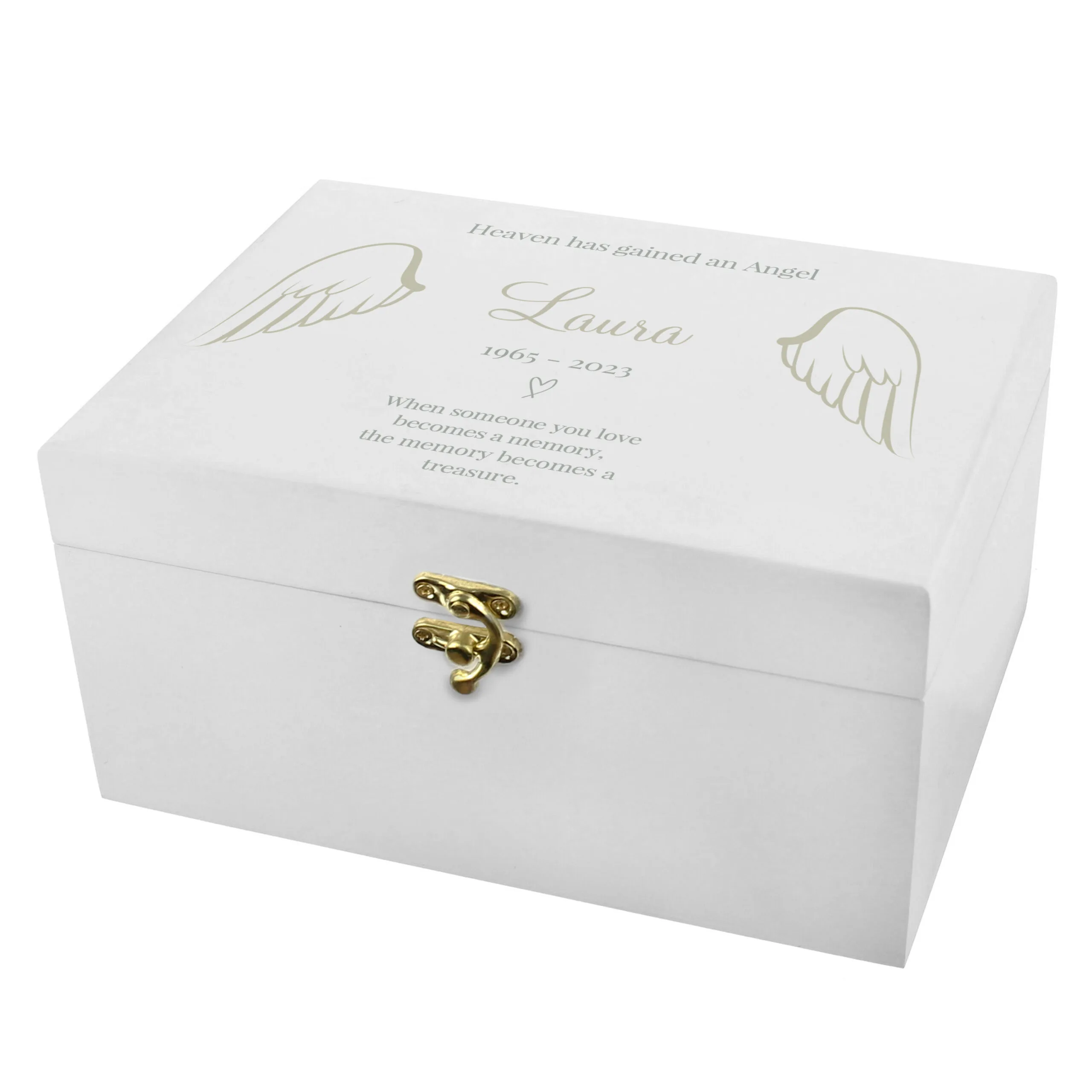 Personalised Angel Wings Motif Memorial White Wooden Keepsake Box - Image 7