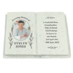 Personalised Botanical Design Photo Upload Memorial Resin Graveside/Garden Book Ornament - Image 5