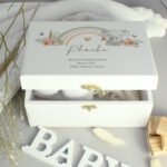Personalised Elephant & Rainbow Design White Wooden Keepsake Box - Image 3