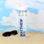 Personalised Blue Battery Motif Plastic Water Bottle - Image 2