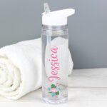 Personalised Flamingo Motif Plastic Water Bottle