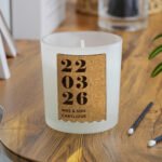 Personalised Anniversary Cork Label Design Scented Frosted Glass Jar Candle - Image 3