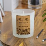 Personalised Wedding Cork Label Design Scented Frosted Glass Jar Candle - Image 2