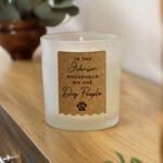 Personalised Pet Paw Print Motif Cork Label Design Scented Frosted Glass Jar Candle - Image 2