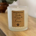 Personalised Pet Paw Print Motif Cork Label Design Scented Frosted Glass Jar Candle - Image 4