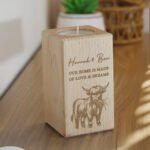 Personalised Highland Cow Design Wooden Tea Light Candle Holder