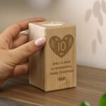 Personalised Anniversary Heart Motif Wooden Tea Light Candle Holder - Image 2