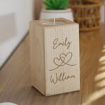 Personalised Engraved Hearts Motif Wooden Tea Light Candle Holder