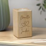 Personalised Engraved Hearts Motif Wooden Tea Light Candle Holder - Image 3