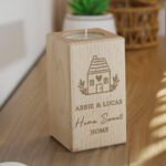 Personalised New Home Motif Wooden Tea Light Candle Holder