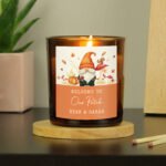 Personalised Autumn Gonk Design Scented Amber Glass Jar Candle - Image 2