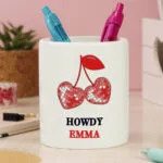 Personalised Cherry Motif Ceramic Makeup Brush Holder