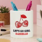 Personalised Cherry Motif Ceramic Makeup Brush Holder - Image 2