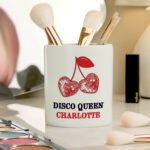 Personalised Cherry Motif Ceramic Makeup Brush Holder - Image 3