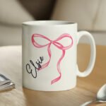 Personalised Pink Bow Motif Ceramic Mug