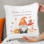 Personalised Autumn Gonk Design Cream Filled Cushion - Image 2