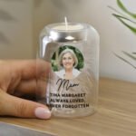 Personalised Photo Upload Memorial Feather Glass Tea Light Candle Holder - Image 2