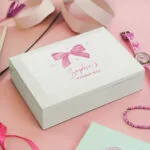 Personalised Pink Bow Motif White Wooden Jewellery Box