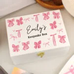 Personalised Multi Pink Bows Design White Wooden Storage Box