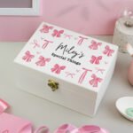 Personalised Multi Pink Bows Design White Wooden Storage Box - Image 3