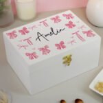 Personalised Multi Pink Bows Design White Wooden Storage Box - Image 4