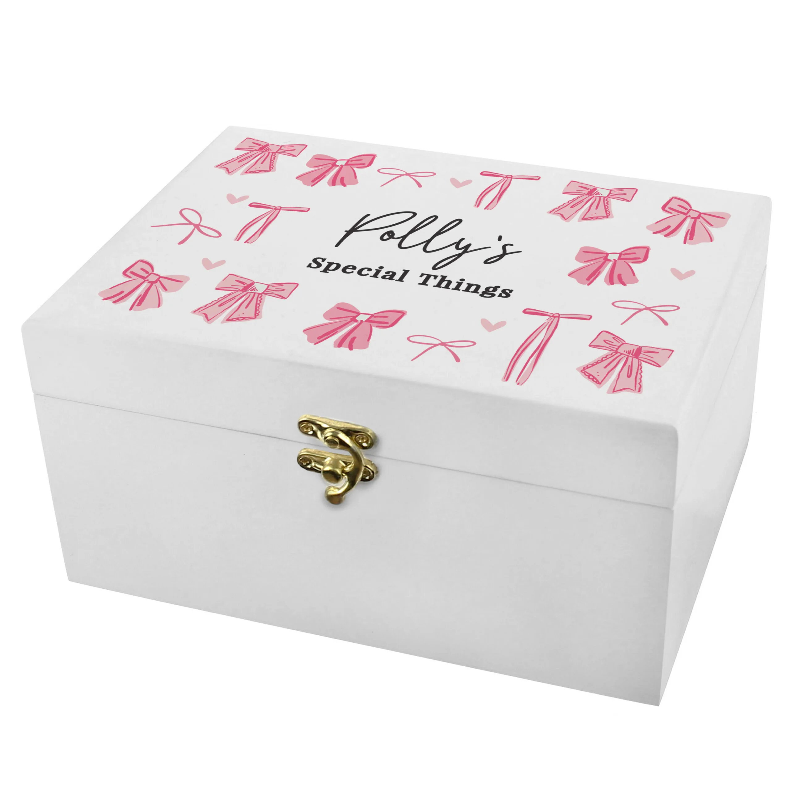 Personalised Multi Pink Bows Design White Wooden Storage Box - Image 5