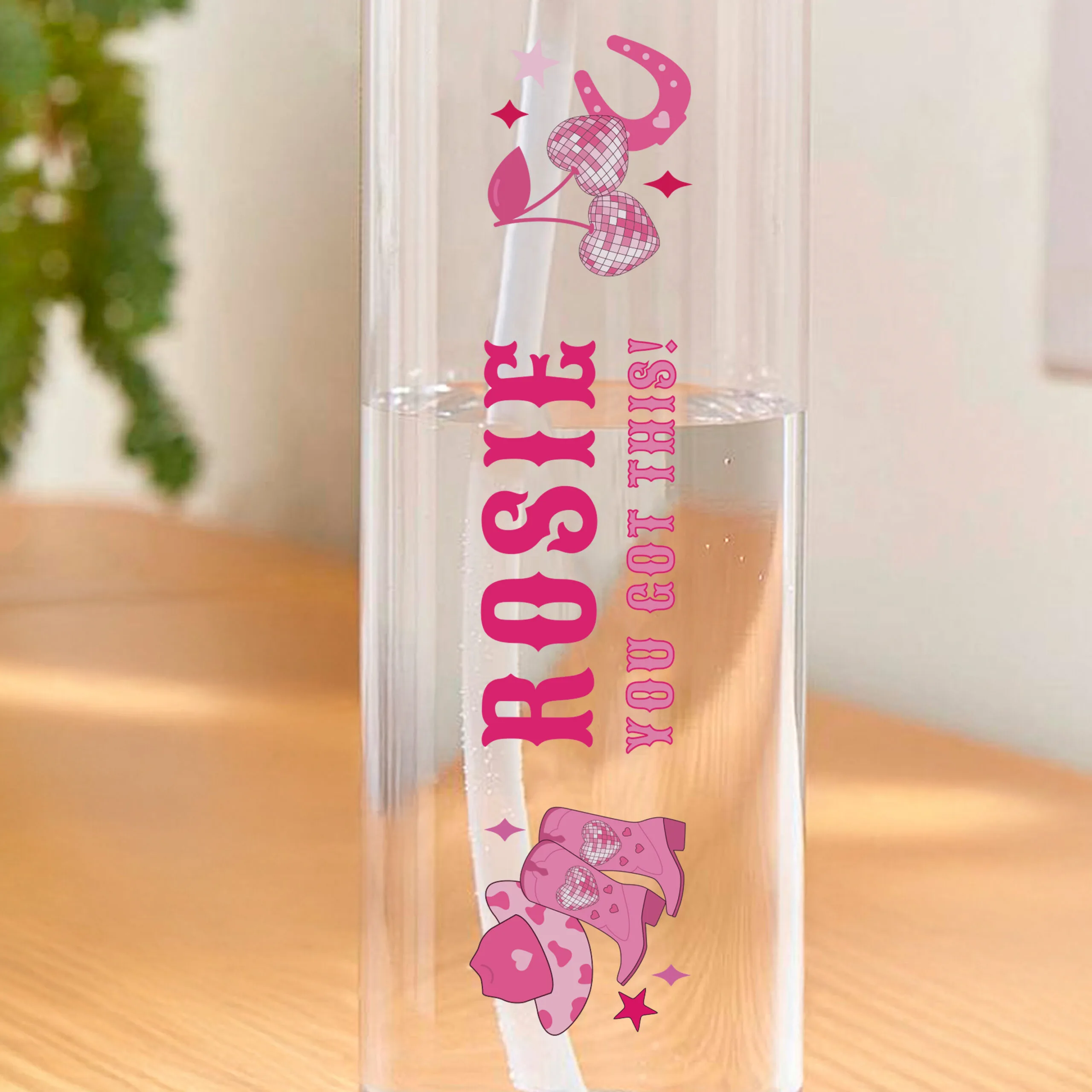 Personalised Pink Cowgirl Design Plastic Water Bottle - Image 2