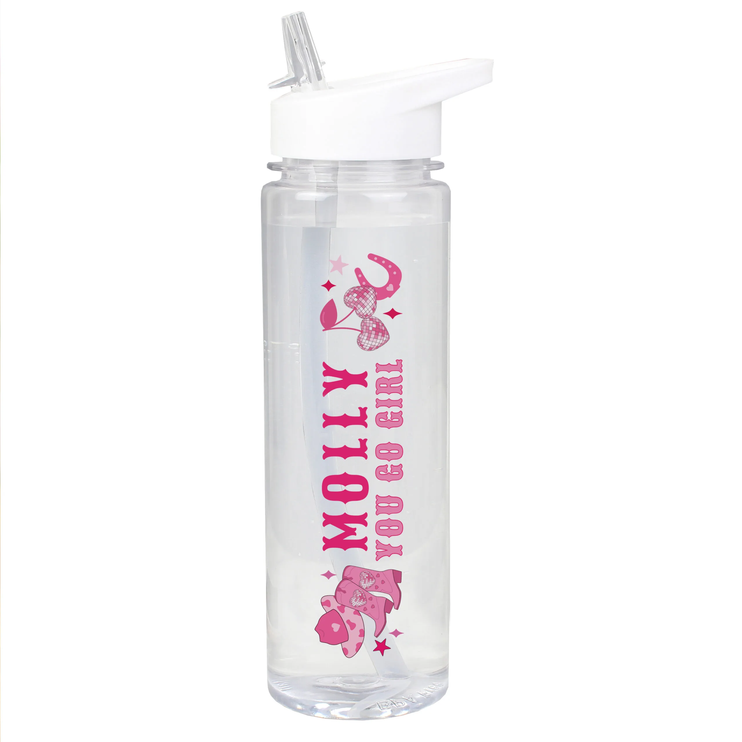 Personalised Pink Cowgirl Design Plastic Water Bottle - Image 4