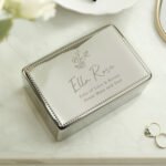 Personalised Floral Design Rectangular Silver Nickel Plated Jewellery Box