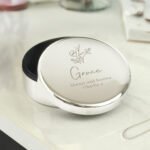 Personalised Floral Design Round Silver Nickel Plated Trinket Box - Image 3