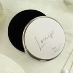 Personalised Name Only Heart Motif Round Silver Nickel Plated Trinket Box - Image 2