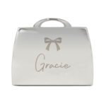 Personalised Bow Motif Handbag Shaped Silver Nickel Plated Compact Mirror - Image 4