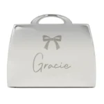 Personalised Bow Motif Handbag Shaped Silver Nickel Plated Compact Mirror - Image 4