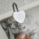Personalised Any Message Heart Shaped Silver Finish Nickel Plated Bookmark