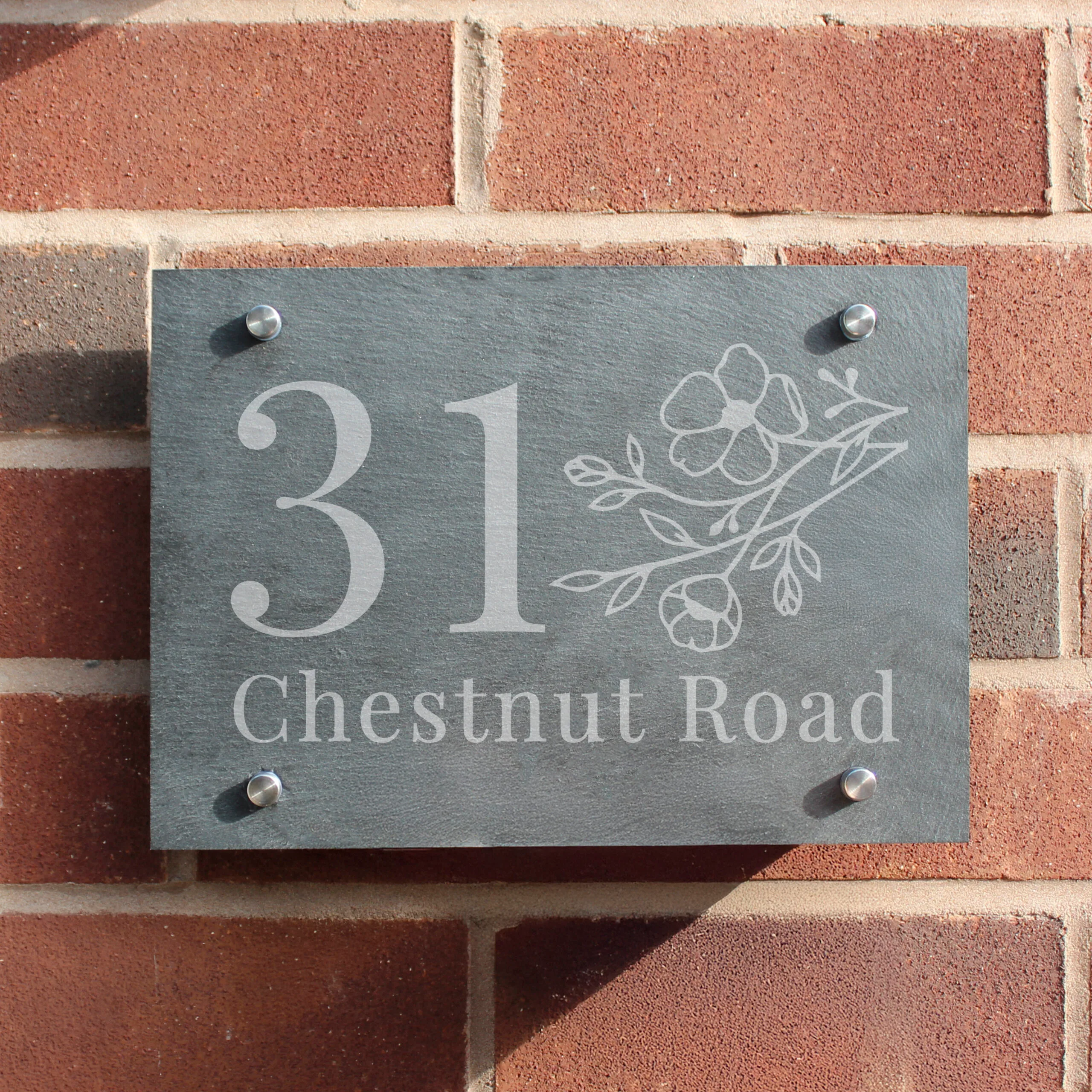 P0105B35 Personalised Floral Design Slate House Sign Personalised Floral Design Slate House Sign - Image 1