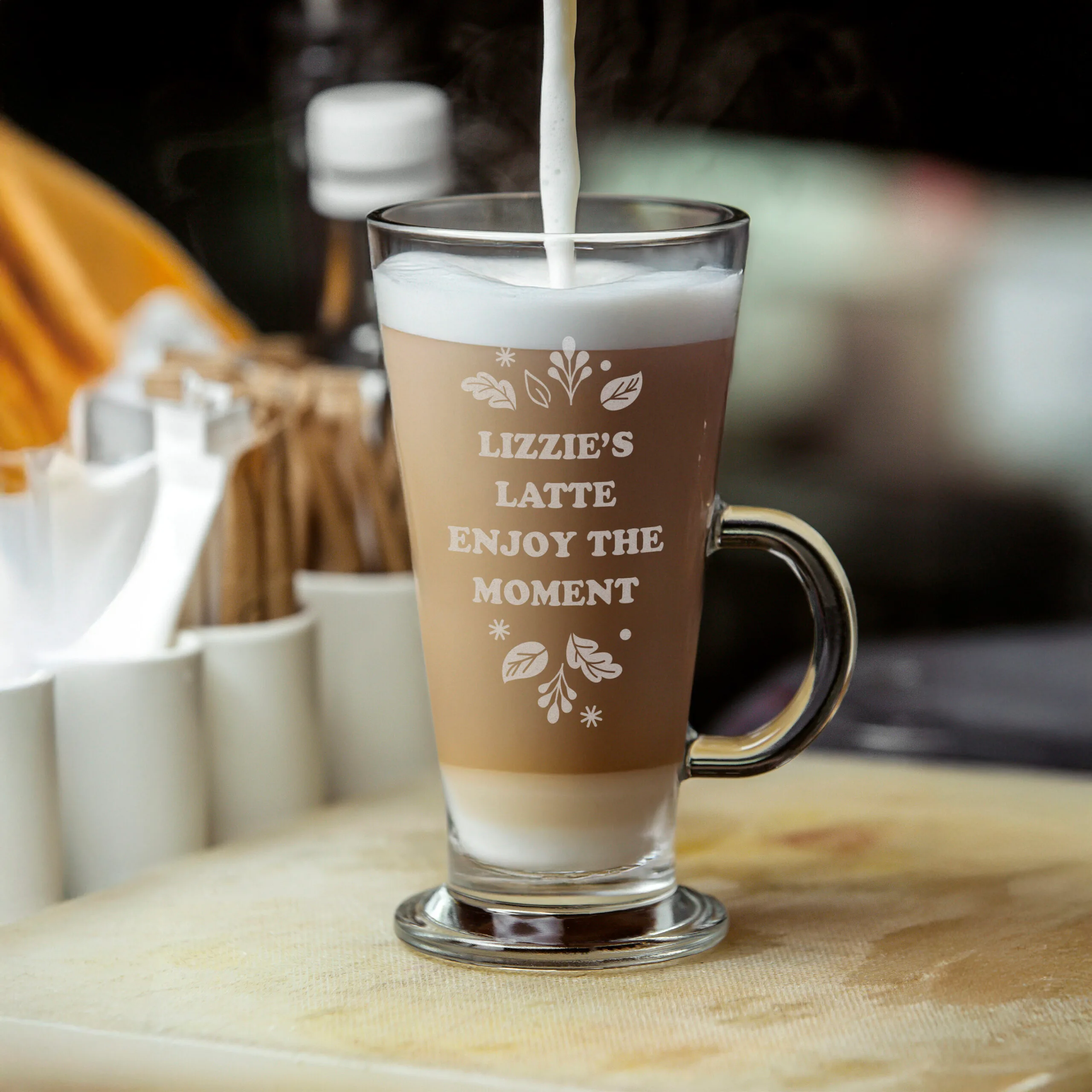 P0107J95 Personalised Any Message Autumn Design Latte Glass Personalised Any Message Autumn Leaves Design Latte Glass - Image 1