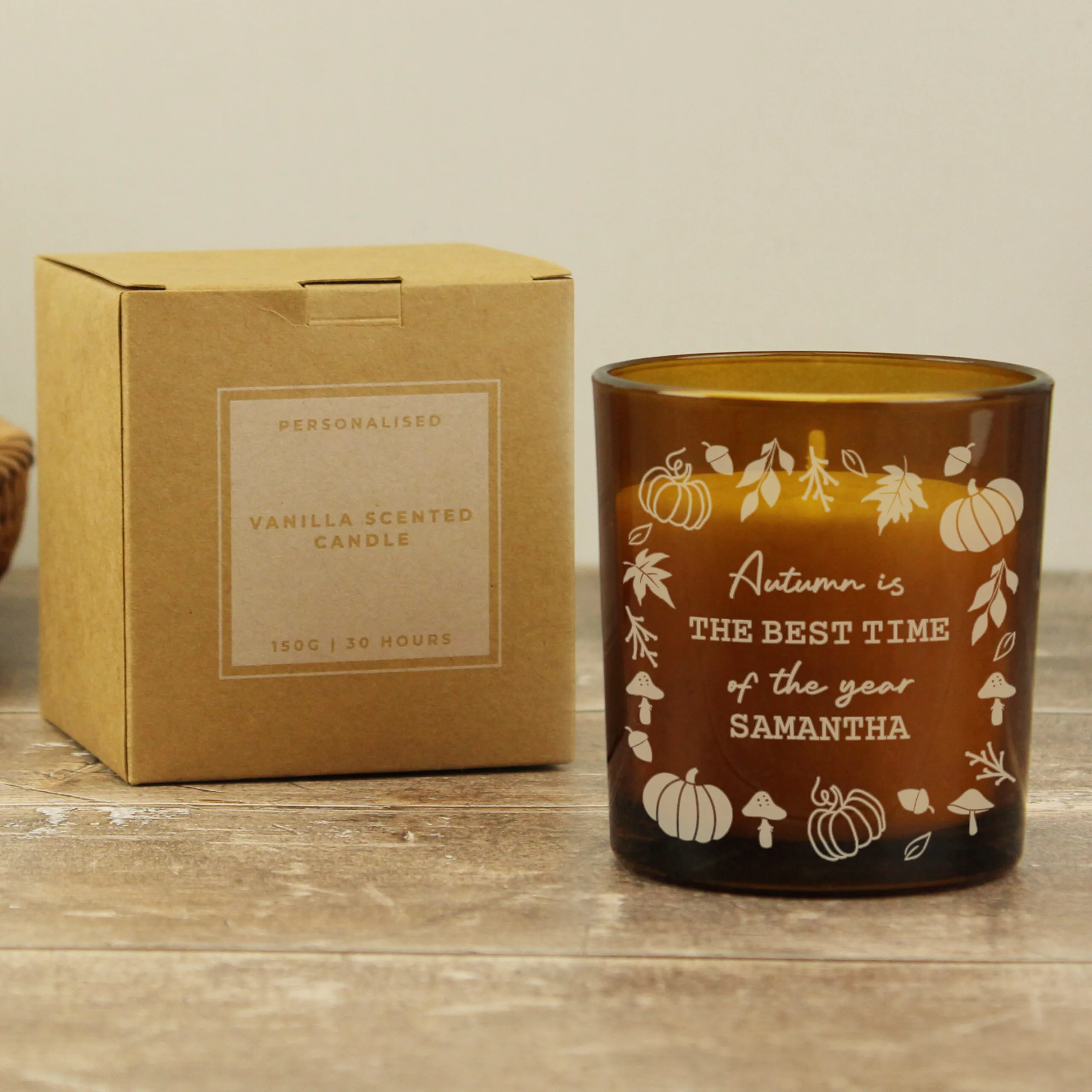 Personalised Pumpkin Design Scented Amber Glass Jar Candle - Image 2