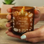 Personalised Pumpkin Design Scented Amber Glass Jar Candle - Image 3