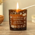 Personalised Pumpkin Design Scented Amber Glass Jar Candle - Image 4