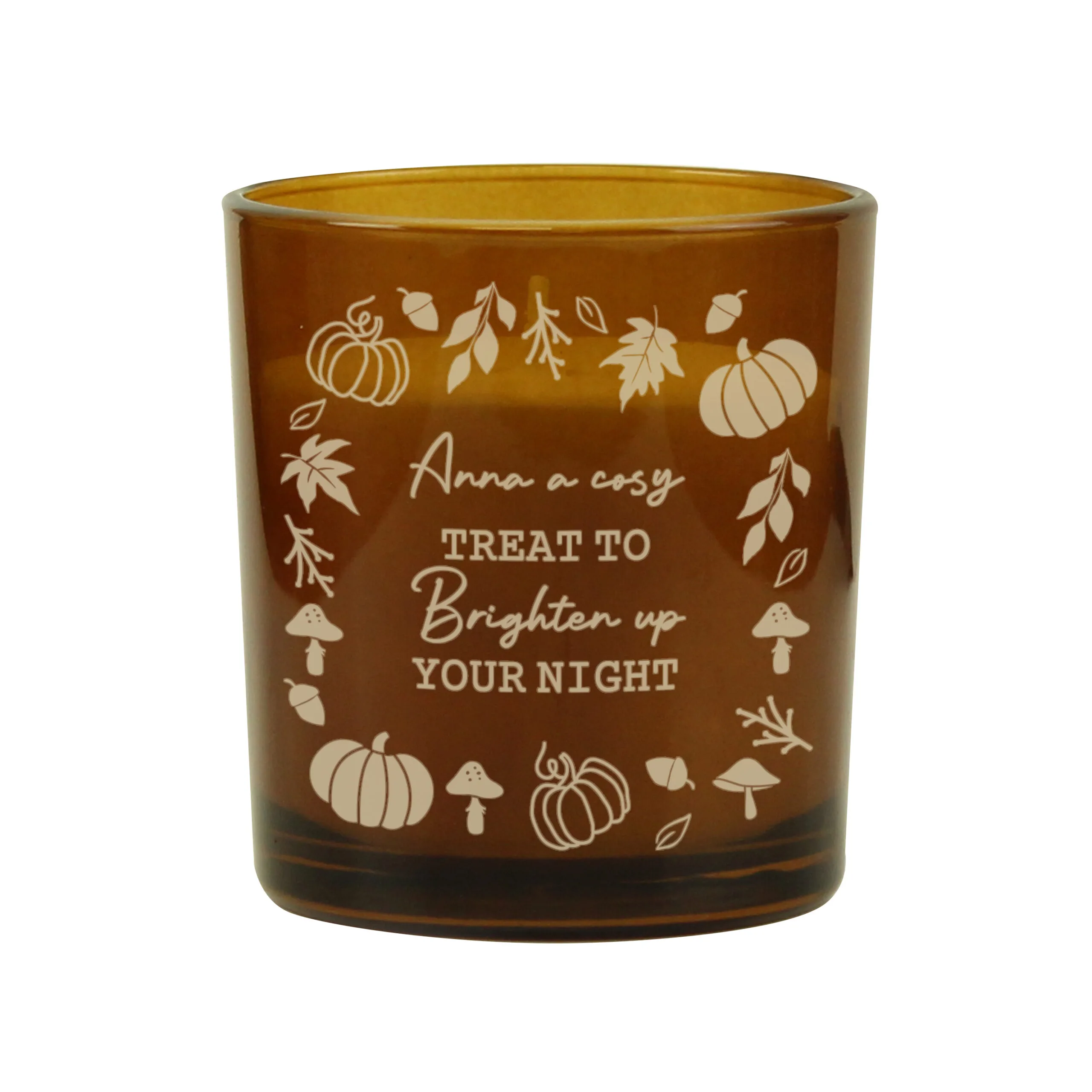Personalised Pumpkin Design Scented Amber Glass Jar Candle - Image 5