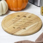 Personalised Any Message Autumn Design Round Wooden Chopping Board - Image 2